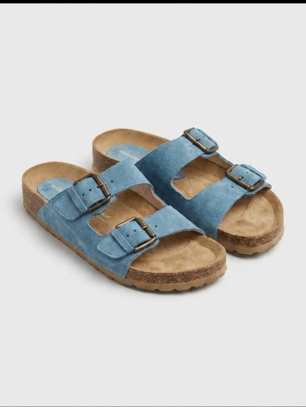 Intentionally Blank Blue Suede Buckle Platform Sandals